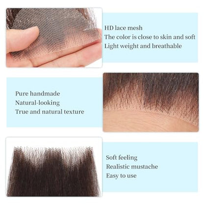 Parceria Fake Mustache Realistic Beard, Human Hair Full Hand Tied Lace Invisible Facial Hair, Natural Looking Fake Beard Goatee for Men's Cosplay, Halloween Costumes (LT Brown Beard) - color: LT Brown Beard
