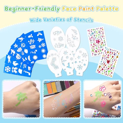 Face Painting Kit, 33 Colors Non-Toxic Face Paint Makeup Palette | Professional Facepaint with Stencils,Split Cake,Brushes,Water Based Face Body Paint Kit for Halloween,Cosplay Party