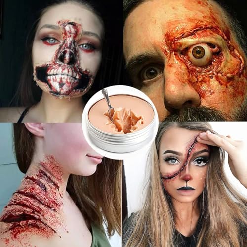Liquid Latex Scar Wax SFX Makeup Kit with 6 Color Bruise Wheel Face Body Paint+Fake Blood Splatter Spray+Squirt Blood+Coagulated Blood Gel+Spatula Sponges for Halloween Fake Scars Wounds Burns - color: Halloween SFX Makeup Kit (11 Pieces)