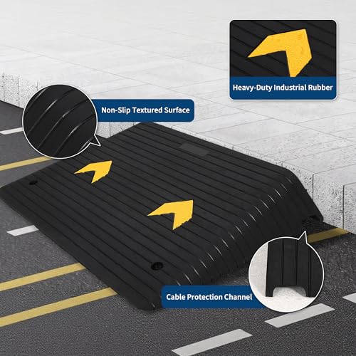 Rubber Threshold Ramp 4" Rise, 33069LBS Capacity Portable Wheelchair Ramp with Channel Cord Cover, All-Weather Non-Slip Surface for Doorways, Steps, Cars & Pets (35.5"x24") - size: 4"-1 Pack
