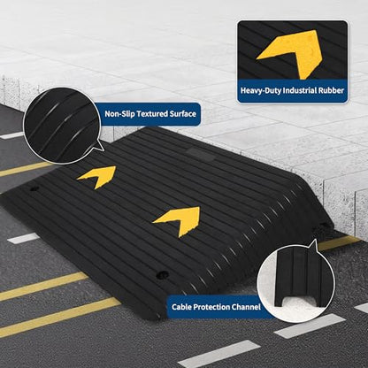 Rubber Threshold Ramp 4" Rise, 33069LBS Capacity Portable Wheelchair Ramp with Channel Cord Cover, All-Weather Non-Slip Surface for Doorways, Steps, Cars & Pets (35.5"x24") - size: 4"-1 Pack