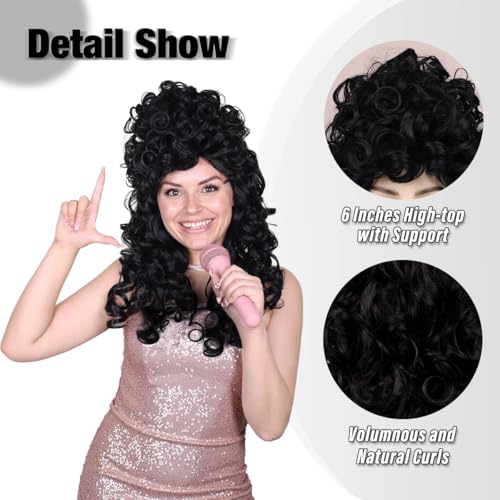 Long Curly Fluffy Cosplay Wig for Women Heat-Resistant Synthetic Fiber Hair Wig for Adult Halloween (Black) - color: Black