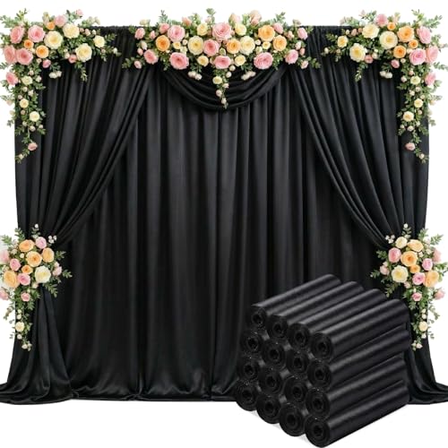 Tingjoo 80 FT x 10 FT Black Backdrop Curtains, Set of 16 Panels | Wrinkle Free Wedding Backdrop Drapes, Polyester Photo Backdrop Cloth for Birthday Graduation Party Photography Background - color: Black