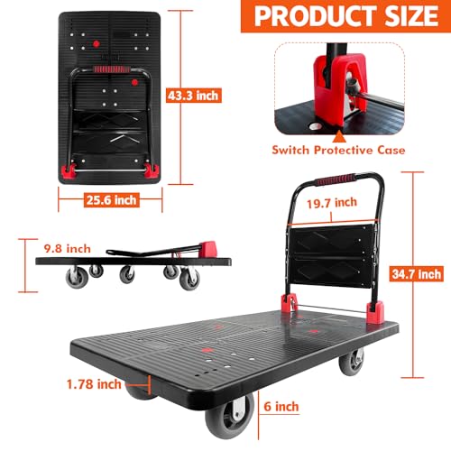 Foldable Platform Truck, 1600 LBS Push Cart with Five 6'' Wheels, 43" x 25" | Sturdy heavy duty moving dolly, flatbed hand cart with five 360° swivel 6" wheels for warehouse, garage and grocery transport - color: 1600lbs
