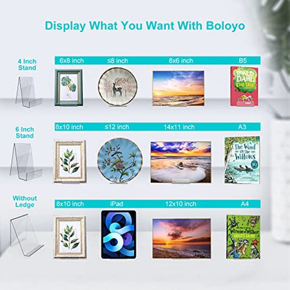 Boloyo Acrylic Book Stand with Ledge,6PC 6 Inch Clear Acrylic Display Easel Transparent Display Stand Holder Tablet Holder for Displaying Books,Magazine,Plate,Pictures,Artworks, CDs - size: 6 inch(6PC)
