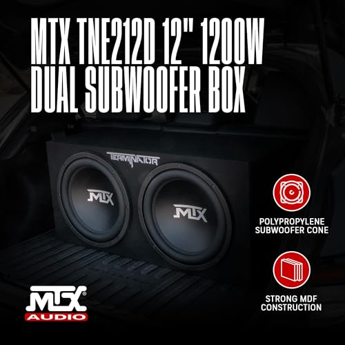 MTX Terminator Dual 12" Subwoofers, Loaded Enclosure, 1200W Max, 400W RMS | Car Audio Subwoofer and Speaker System with Deep Bass Sound - style: Dual 12" Subwoofer Enclosure Subwoofer