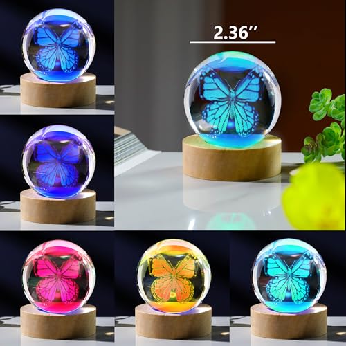 3D Butterfly Gifts for Women - Crystals Ball 60mm - Butterfly Figurines Decor Glass Animals Figurine - Keepsake Paperweight - style: Butterfly