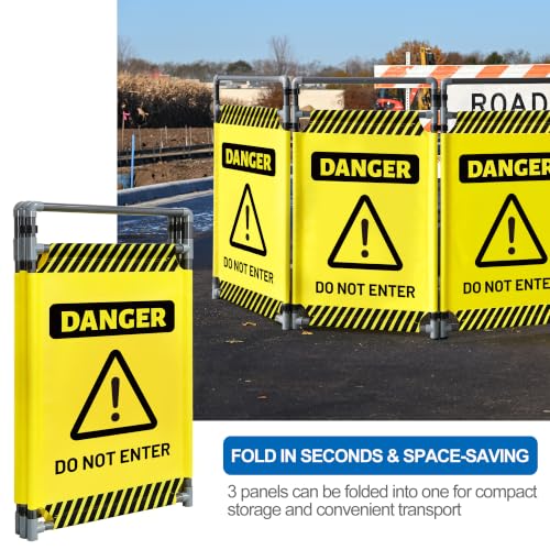 RELIANCER 3-Panel Safety Barricade,5.8FT Foldable Security Sign Barrier Gate,Safety Warning Barricade Fence,Traffic Barricades,Outdoor Crowd Control Barriers,Hazardous Area Driveway Isolation Gate - color: Yellow-2