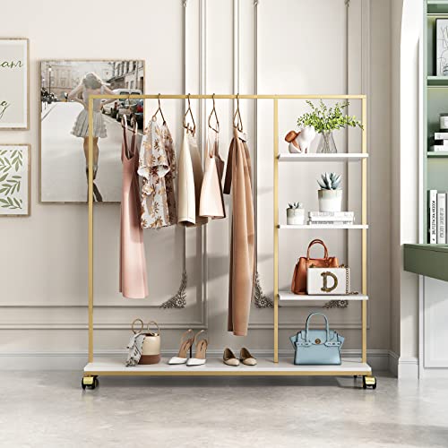 Metal Gold Clothing Rack for Boutique Use, Heavy Duty Garment Rack with Shelves for Retail Display (59L inches) - style: 4-ply racks