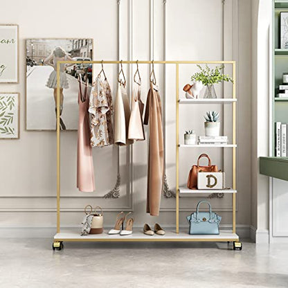 Metal Gold Clothing Rack for Boutique Use, Heavy Duty Garment Rack with Shelves for Retail Display (59L inches) - style: 4-ply racks