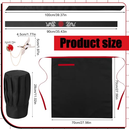 Hibachi Chef Hat and Apron Costume Set, Professional Complete Japanese Teppanyaki Costume with Tall Chef Hat - size: 70 x 70 cm, style: Adult