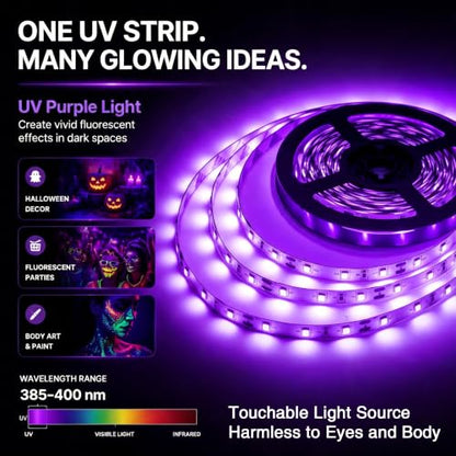 66 Foot Black Light Strips & Remote, Dimmable Flexible 1200 LEDs | 12V Blacklights Strip for Halloween Glow Party Body Paint Birthday Bedroom Room Fluorescent Tapestry Poster Indoor - size: 20 m