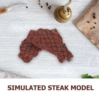 Fake Steak Toy 2pcs Simulation Artificial Meat Props Brown Plastic Steak Models 5.51 X 2.63 X 0.59 in for Pretend Play Photography Home Decor Display