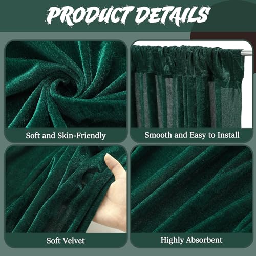 Hunnmingre 2 Pcs 5 X10 ft Velvet Curtains Backdrop Drapes, Dark Green | Wrinkle Free Silky, Velvet Wedding Backdrop Drapes, Photo Curtains for Parties Birthday Baby Shower Photography Background - color: Dark Green