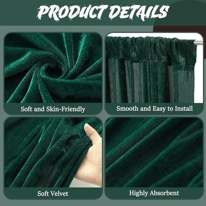 Hunnmingre 2 Pcs 5 X10 ft Velvet Curtains Backdrop Drapes, Dark Green | Wrinkle Free Silky, Velvet Wedding Backdrop Drapes, Photo Curtains for Parties Birthday Baby Shower Photography Background - color: Dark Green