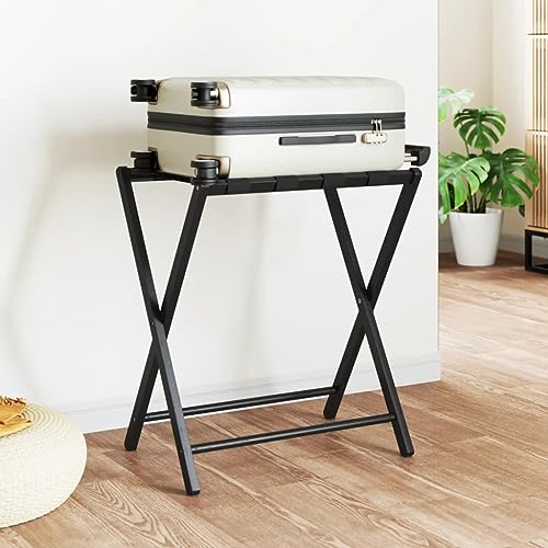 Luggage Rack for Guest Room, Foldable Suitcase Stand with Black Bamboo Frame, Heavy Duty Hotel Style Travel Accessory 27x15x23 Inches - color: Black 2