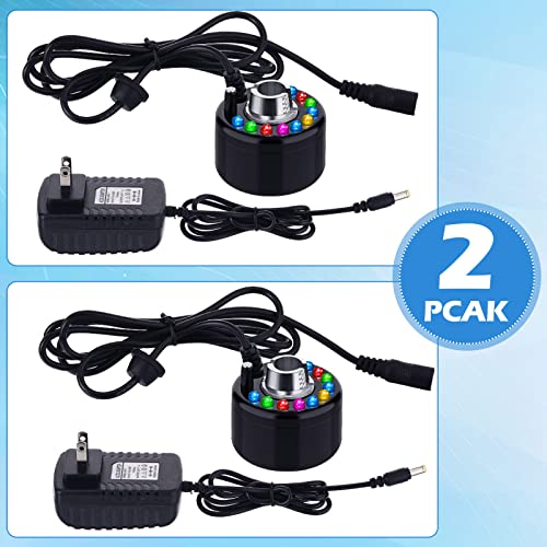 Maitys 2 Pcs Mist Maker Fogger Small Ultrasonic Fog Machine Fountain Halloween Cauldron Mister Fogger Water Garden Pond Foggers Air Humidifier with 12 LED Light Flashes for Party (Light, Plastic)