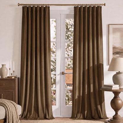 RYB HOME Brown Velvet Blackout Curtains 84 inches Long for Bedroom | Thermal Insulated, Room Darkening, UV Privacy Block, With Hook Belt, Back Tab, Living Dining Room, W52 x L84, 2 Panels - color: Brown, size: 52"W x 84"L (Pack of 2)
