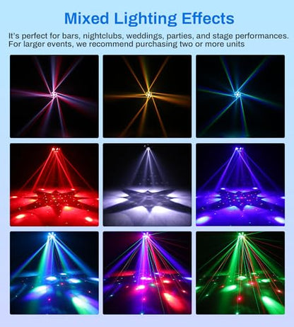 Moving Head DJ Lights for Parties, Pro Metal Look, 150W RGBW 4-in-1 LED | 6 Arms rotation, DMX-512 & sound activation & remote control, sharp beam, strobe, laser lights for stage disco bar wedding