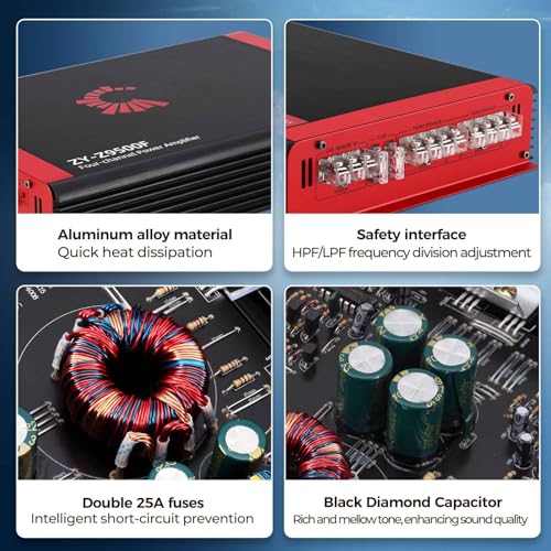 2026 High Power 4 Channel Car Amplifier - 6800W Max, 4x170W RMS @2Ω, 2 Bridged Channels (340W) -Your Commute De-Stresser & Old Car Revival Kit (Large)