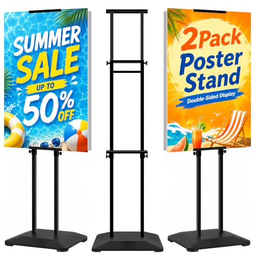 2 Pack Pedestal Poster Stands for Display, Adjustable Heavy Duty Poster Board Stand Height Up to 80", Double-Sided Floor Standing Sign Holder for Foam Board & Banner Signs, Black - size: 2Pack Pedestal Poster Stand