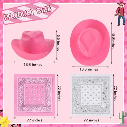 Hillban 48 Pack Cowboy Hats and Bandanas Set, Felt Plastic Cowgirl Hats for Women Men Cowboy Western Party Supplies(Pink, White) - color: Pink, White