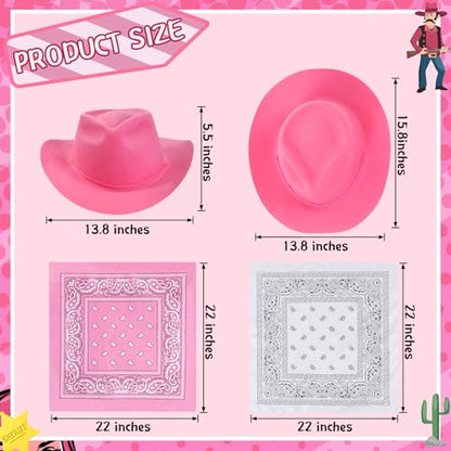 Hillban 48 Pack Cowboy Hats and Bandanas Set, Felt Plastic Cowgirl Hats for Women Men Cowboy Western Party Supplies(Pink, White) - color: Pink, White