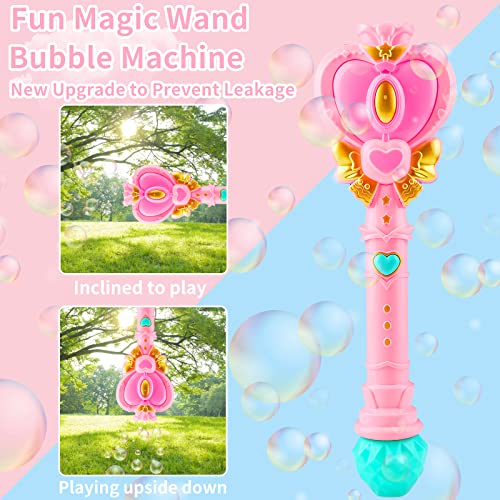 Bubble Wand for Kids Princess Heart Bubble Machine Blower Maker Wand with Light Easter Christmas Basket Stocking Stuffers Outdoor Toys Gifts for 3 4 5 6 7 8 Years Old Toddlers Little Girls - color: Light Pink
