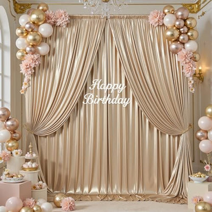 gogoparti 10x12FT Champagne Sequin Backdrop Curtain-2 Panels of 5x12FT Wrinkle-Free Glitter Drapes for Photography, Birthdays, Weddings & Graduations - color: Champagne, size: 5FT x 12FT(2 panels)