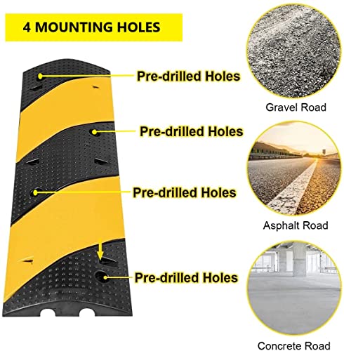 Nisorpa 40" Rubber Speed Bump 2-Channel Heavy Duty Cable Protector Ramp with 4 Bolts 22000lbs Load Driveway Modular Traffic Driveway Speed Humps for Garage Gravel Roads Asphalt Concrete - 3.3 Feet