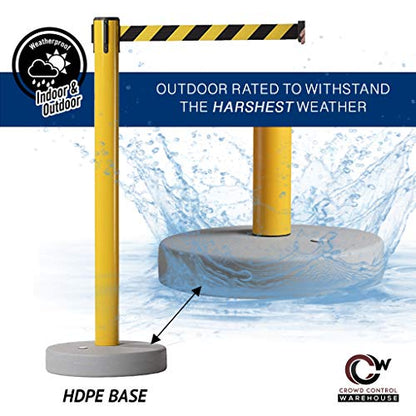 Crowd Control Warehouse - CCW Set of 2 Retractable Belt Barrier Stanchion, Water Fillable Base MSH630-11 Foot Belt, Black and Red Diagonal with Black PVC Plastic Post - color: Black and Red Diagonal, size: Black Post