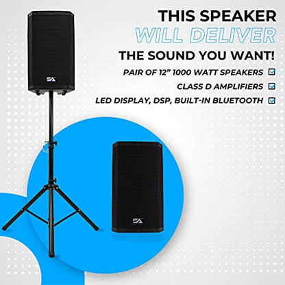 Seismic Audio Speakers Riot-12, Pair of Premium PA/DJ 2-Way Active PA/DJ Speakers, 12”, Bluetooth, DSP, Built in Mixer & Class D Amplifier