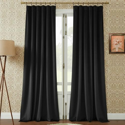 Timeper Blackout Velvet Curtains - Light Blocking Black Velvet Drapes Heat Insulated Privacy Assured for Basement, Hallway, Living Room, Black, W52 x L72, 2 Panels - color: Black, size: 52"W x 72"L (Pack of 2)