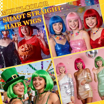 Short Bob Straight Hair Wigs with Bangs, Heat Resistant Fiber Hair, Heart-shaped Glasses for Women (Yelow) - color: Yelow