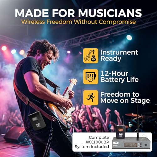 CAD Audio WX1000BP Wireless Bodypack Microphone System (510-570 MHz) Bundle with TX1000HH Handheld Microphone Transmitter, Lavalier Mic, Headset Mic, and 1/4" Guitar Cable for Stage & Vocals