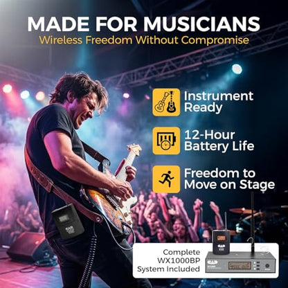 CAD Audio WX1000BP Wireless Bodypack Microphone System (510-570 MHz) Bundle with TX1000HH Handheld Microphone Transmitter, Lavalier Mic, Headset Mic, and 1/4" Guitar Cable for Stage & Vocals