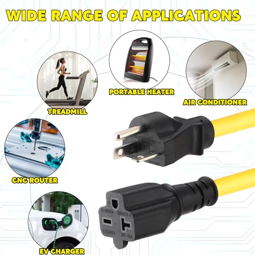 25 ft Nema 6-20 Extension Cord, Nema 6-20p Male Plug to 6-20r/6-15r Female Receptacle, 20 Amp T-Blade Outlet Extension Power Cord with Waterproof Sockets, Heavy Duty 12/3 Awg, 250v, 5000w - size: 25 ft