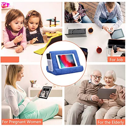 2pcs Multi-Angle Tablet Holder Cushion Stand with Net Pocket & Black Color Phone Stands Upgraded Tablet Pad Support for Phone,Pad,Books (Blue) - color: Blue