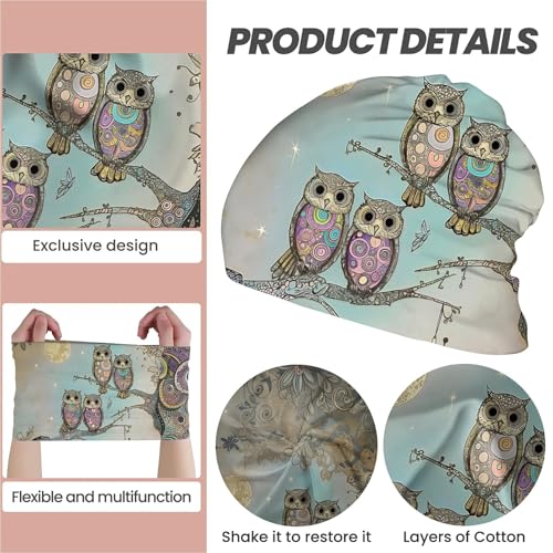Art Owl Women's Slouchy Beanie Hat Cute Turban Hats Cancer Headwear Caps Baggy Skull Sleep Scarf - color: Art Owl