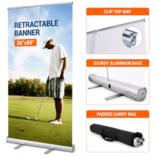 Retractable Roll up Banner Stand,Aluminum Roll Up Banner Display with Carrying Bag 36” x 80”for Trade Show Exhibition Store Displays (Stand Only) - size: 36 x 80 inch (Stand Only)
