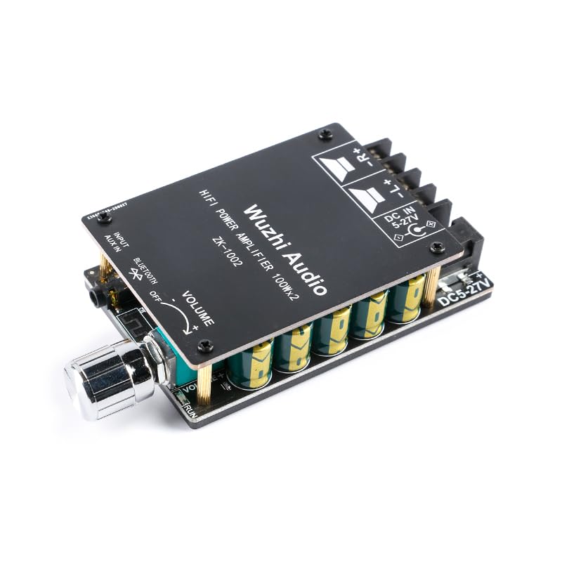 ZK-1002 100W x 2 HiFi Bluetooth-Compatible Amplifier Board with TPA3116D2 Chip 2.0 Channel Mini HiFi Power Amplifier Receiver with Volume Control BT AUX Inputs TPA3116