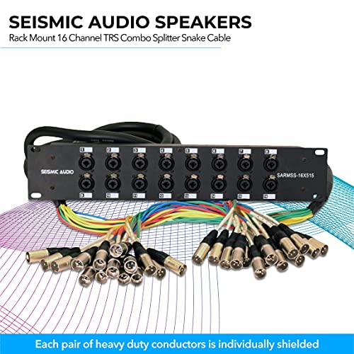 Seismic Audio SARMSS-16x515 Rack Mount 16 Channel XLR TRS Combo Splitter Snake Cable - 5' & 15' XLR trunks - size: 5 Foot x 15 Foot - 16 Channel