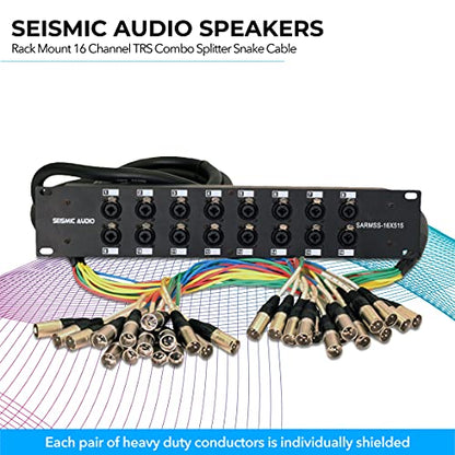 Seismic Audio SARMSS-16x515 Rack Mount 16 Channel XLR TRS Combo Splitter Snake Cable - 5' & 15' XLR trunks - size: 5 Foot x 15 Foot - 16 Channel