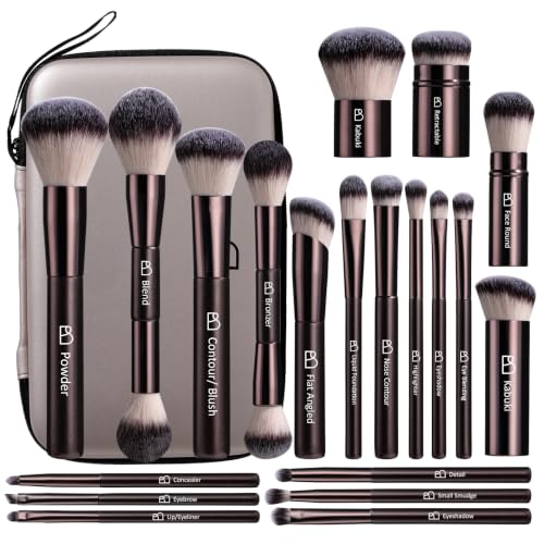 Professional Makeup Brush Set BS-MALL with Travel Case, 20PCS Synthetic Makeup Brushes for Foundation, Conce aler, Blush, Powder & Eyeshadow, Labeled Face Eye Brushes for Beginners, Makeup Artists - color: A-Coffee