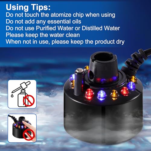 WINTS Mist Maker,12 LED Mister Fogger Water Fountain Pond Fog Machine Atomizer Air Humidifier, Fountain Mister Fogger with Splashing Guard Perfect for Fountain Pond Halloween (Black)
