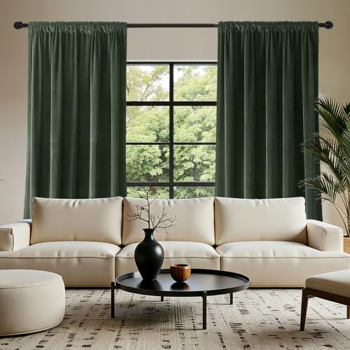 Joydeco Dark Olive Velvet Curtains 63 inch Length 2 Panels, Luxury Blackout Rod Pocket Thermal Insulated Window Curtains, Super Soft Room Darkening Drapes for Living Room Bedroom,W52 x L63 inches - color: Rod Pocket | Dark Olive Green, size: 52"W x 63"L (