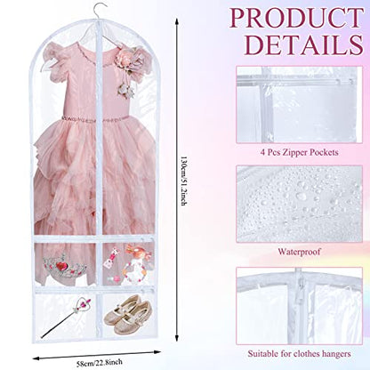 Sanwuta 4 Pcs Clear PVC Large Dance Garment Bags for Dancers Costume Long Garment Bag with 4 Zipper Pockets for Competitions(22.8 x 51 Inch,Clear) - size: 22.8 x 51 Inch
