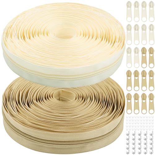 DOITEM Zipper by the Yard 10 Yards Bulk Zipper - (#5) Zippers, Nylon Coil Zippers with 20PCS Sliders for DIY Sewing Bags(Beige and Cream) - color: Beige and Cream