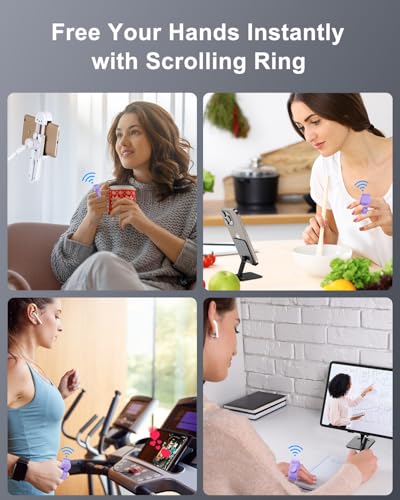 [New Upgrade, Easy to Use] TikTok Scrolling Ring Remote Control, Camera Shutter Remote, Wireless Bluetooth Scrolling Ring for iPhone, iPad, iOS, Android - Light Purple - color: Light Purple