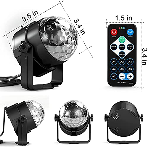 Sound Activated Party Lights with Disco Ball Dj Light | Disco Ball Light with Remote Control Dancing Lights, Strobe Lamp for Parties Supplies Birthday Christmas Bar KTV Decor